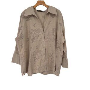 Harve Benard top Beige Floral Button-Up Shirt size  2X Linen Blend Womens Blouse
